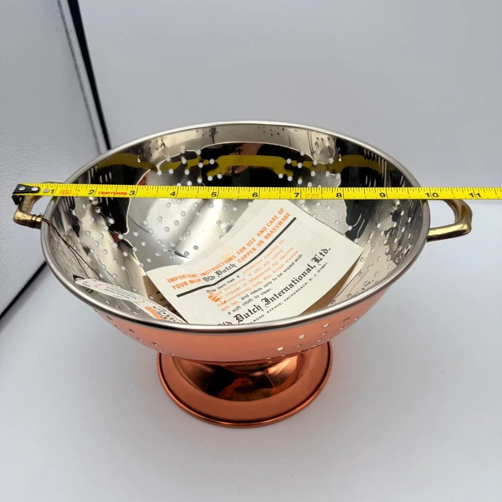 Old Dutch International Copper Brass Colander Handcrafted Pedestal Strainer 9in